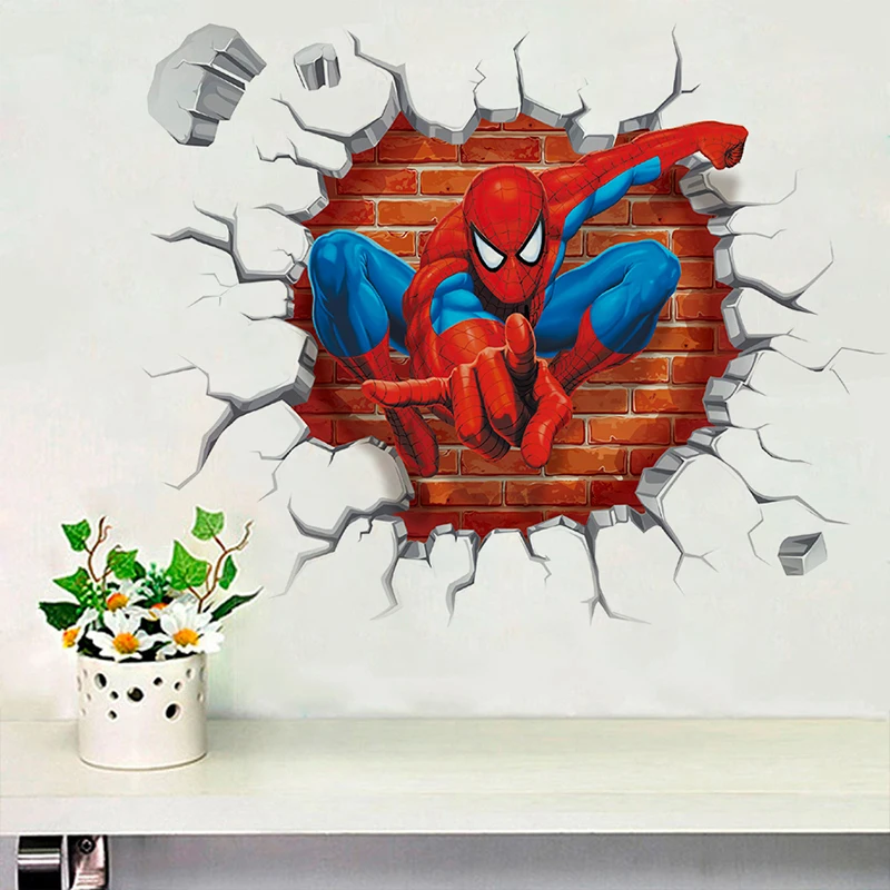 Marvel Movie Spiderman 3Dview Wall Stickers For Kids Rooms Boys Gifts accessories Through Wall Decals Home Decor Mural 45*50cm Marvel Movie Spiderman 3Dview Wall Stickers For Kids Rooms Boys Gifts accessories Through Wall Decals Home Decor Mural 45*50cm