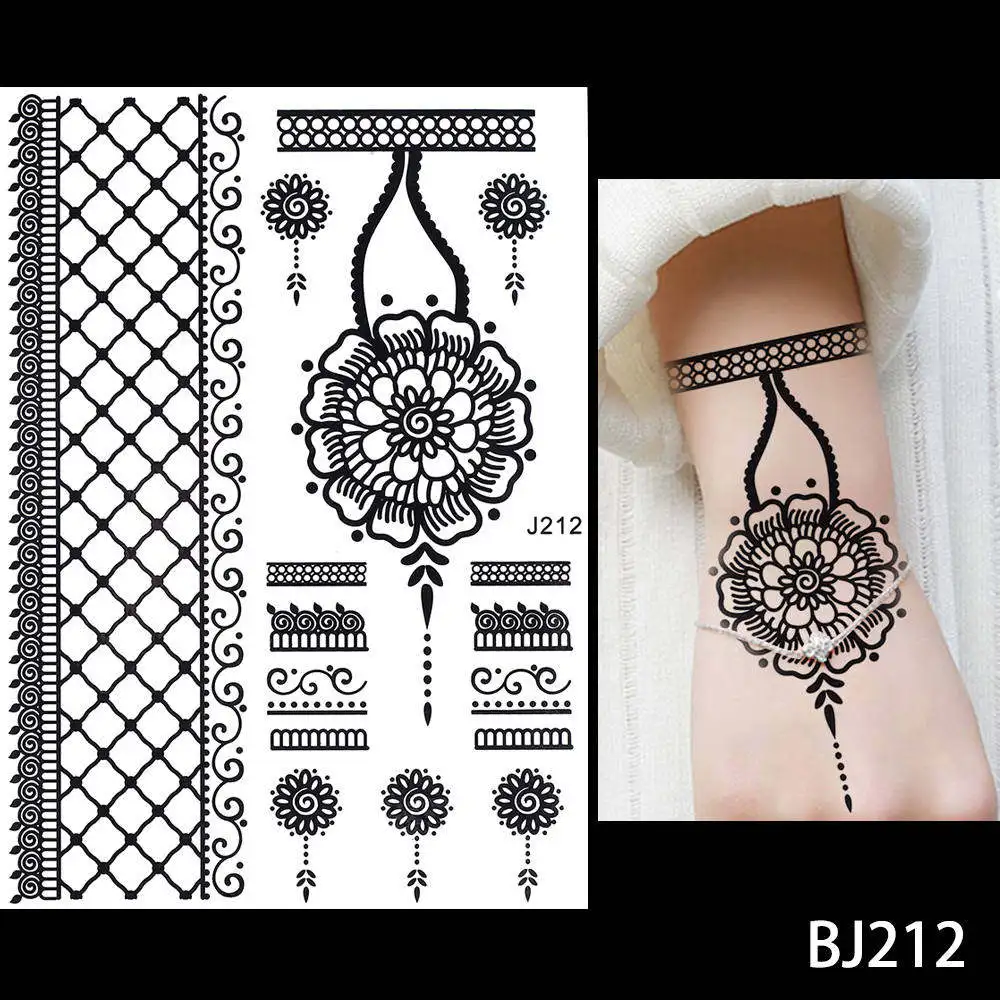 1 шт., модная вспышка, водостойкая татуировка, женская черная хна, драгоценный камень, кружево, BJ014, сексуальная тайная рука, боди-арт, цветок, временная татуировка, наклейка - Цвет: BJ212