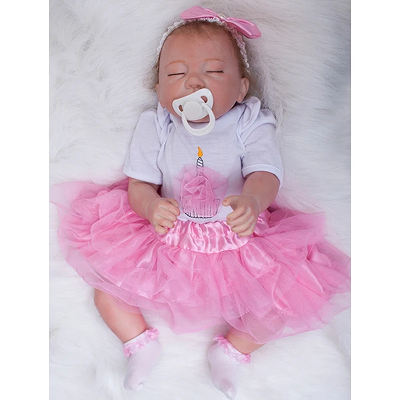 

Mohair Sleeping Baby Girl Dolls 20 Inch Silicone Realistic Babies Reborn Lifelike Doll Toy With Magnetic Mouth For Collection