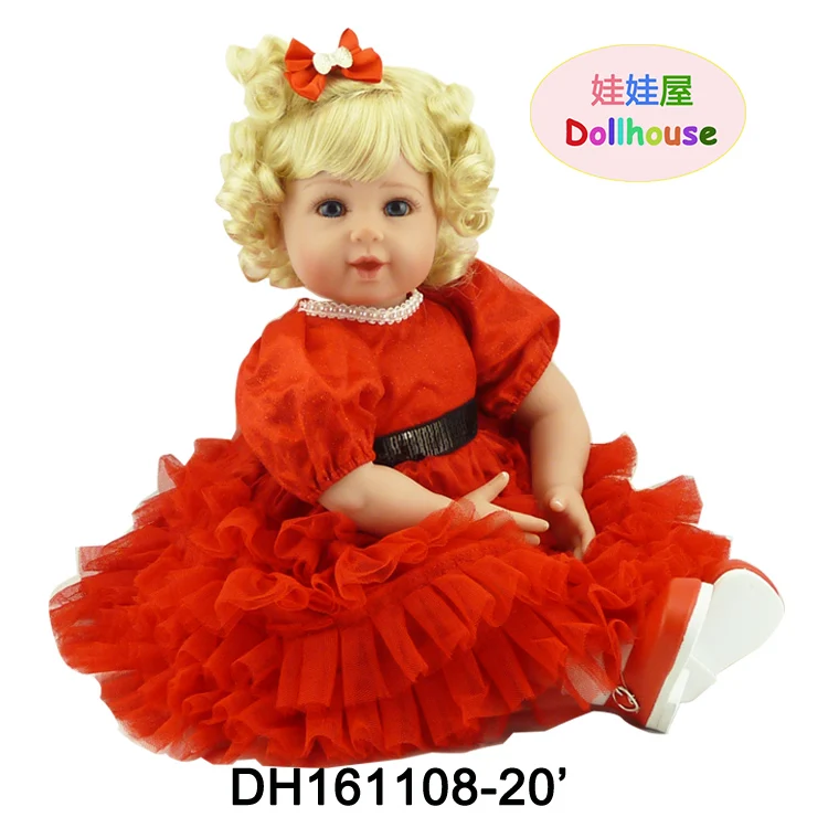 22 Soft Vinyl Baby Reborn Doll Blue Eyes Blonde Hair Toddler Baby Doll in Red Dress
