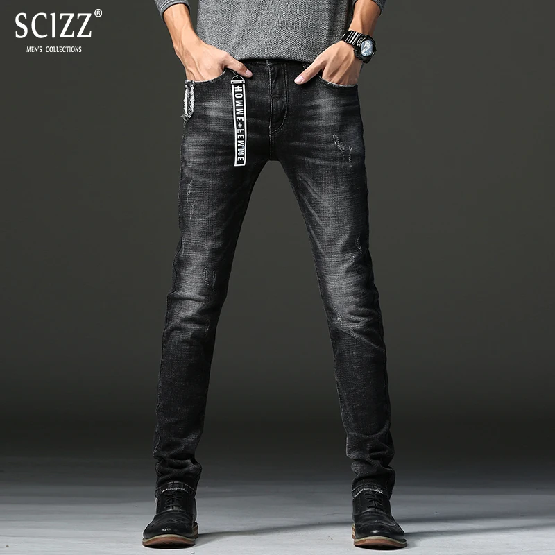 Goedkoop 2018 nieuwe herfst mannen strech zwarte jeans verontruste denim potlood broek skinny broek casual jeans merk #2103