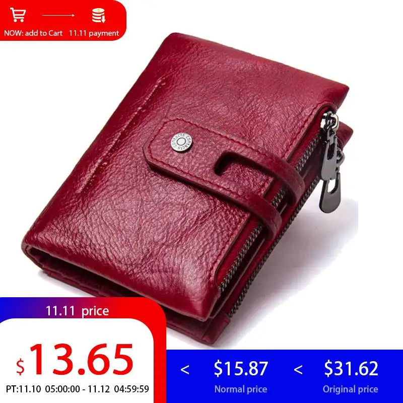 

Contact's Women Wallet Brand Genuine Leather Women Wallet Carteira Card Holder Zipper&Hasp Female Portomonee Short Coin Purse