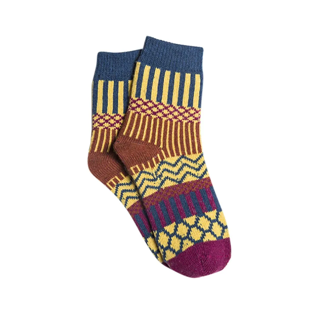 Зимние носки женские винтажные мягкие теплые толстые холодные богемные вязаные шерстяные ретро-носки с геометрическим принтом - Цвет: K