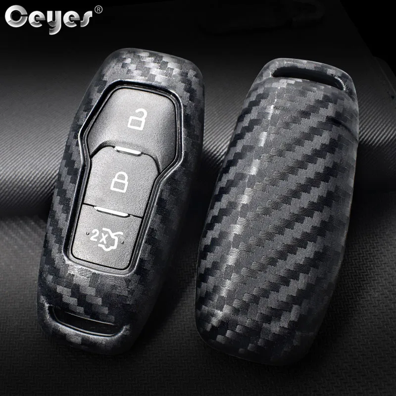 

Ceyes Auto Fob Smart Remote 3 4 Carbon Fiber Cover Shell Car Styling Accessories Key Case For Ford Focus Mondeo Explorer Mustang
