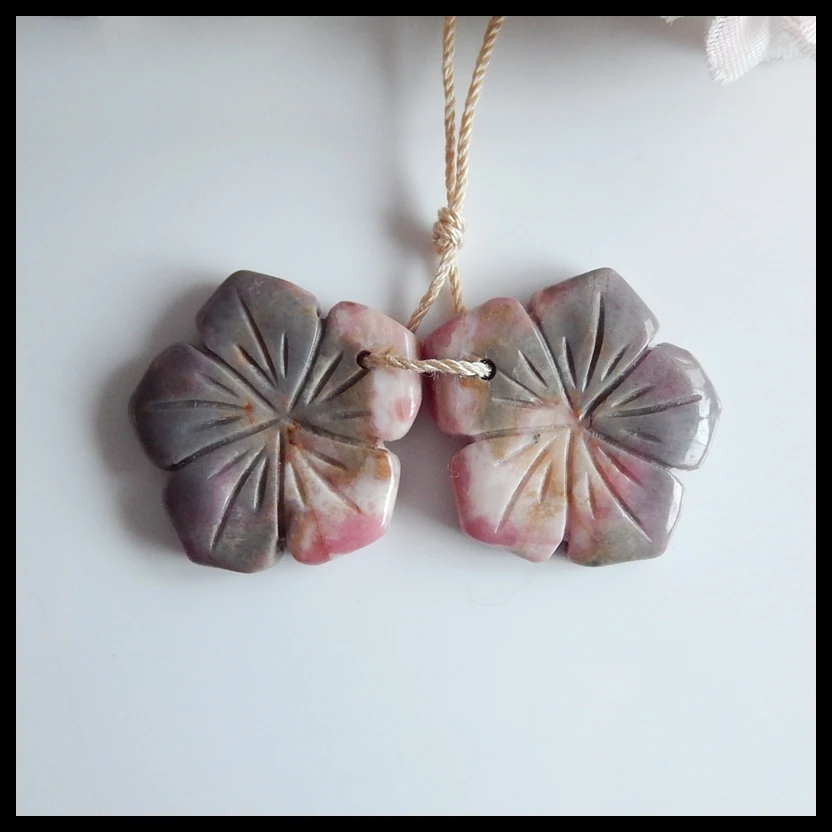 Женские серьги с резным цветком из родонита полудрагоценные камни аксессуары