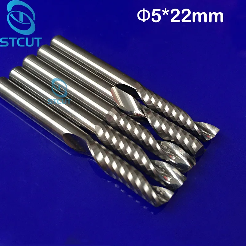 5pcs Single Flute CNC Router Bits One Flute End Mills Carbide Milling