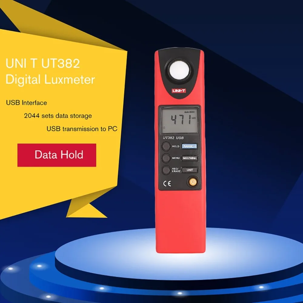 

UNI T UT382 Digital Luxmeter Light Meter Lux/FC Meter Auto range 1999 20000 Luxcount Luminometer Data storage USB interface