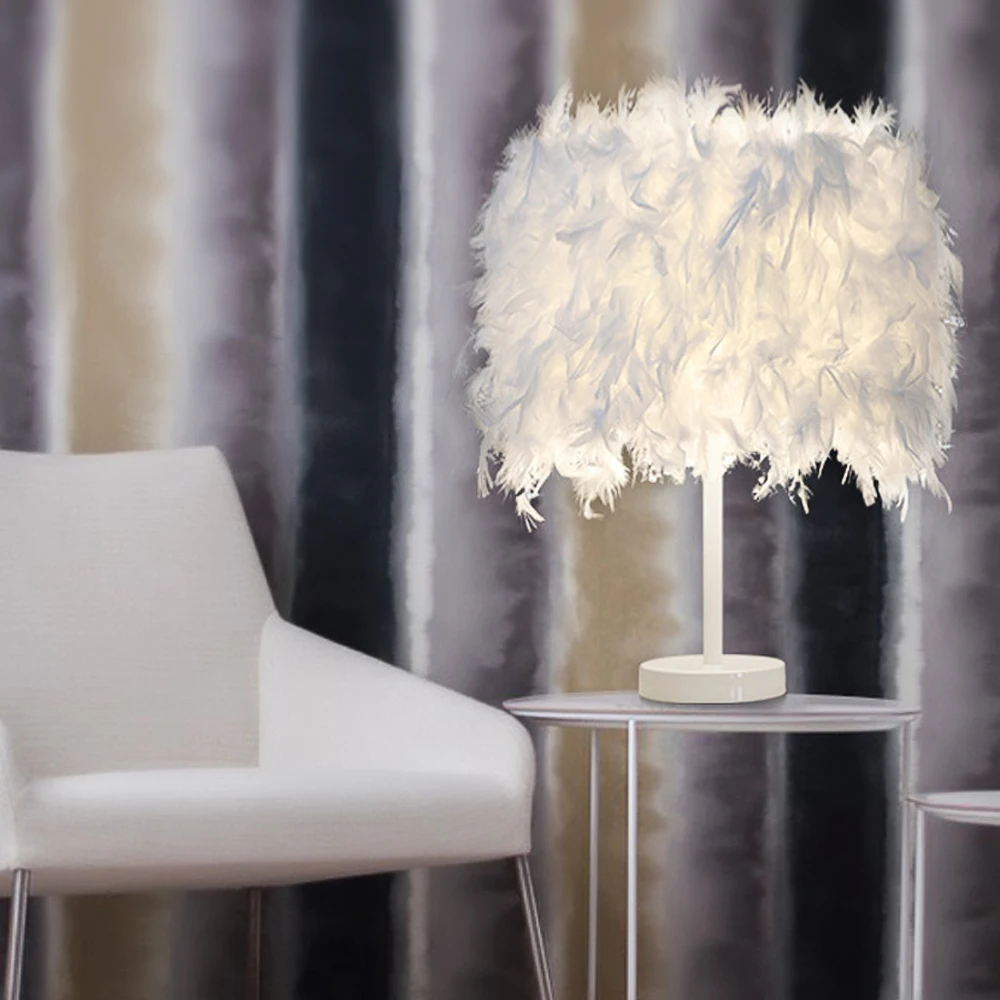 IVYSHION E27 Настольная лампа с белым пером, металлический светильник, Романтический, сказочный, Настольный светильник с перьями, вилка Великобритании/ЕС/США, высота 38 см, настольная лампа