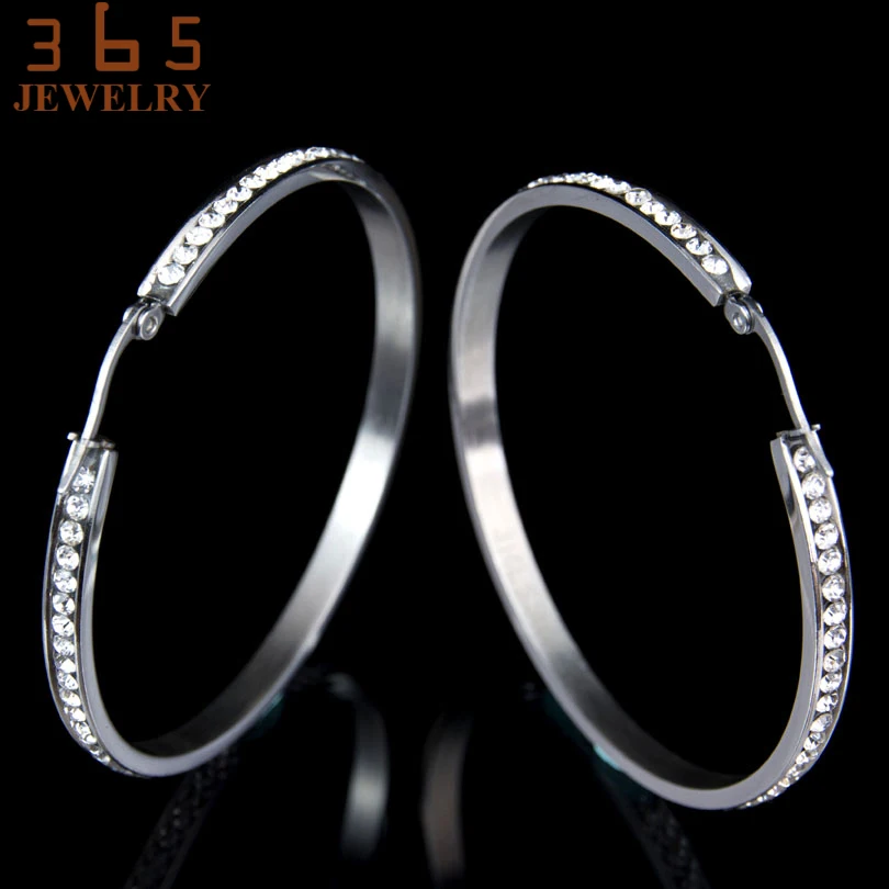 

High Quality 2 Size Stainless Steel Women Earring Big Circle Round Ear Jewelry Full AAA Cubic Zircon Hoop Earrings for Female