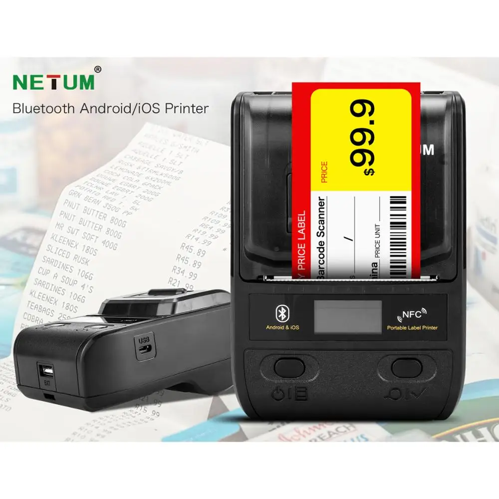 

NETUM 58mm Label Maker Portable 80mm Bluetooth Thermal Label Printer with Rechargeable Battery Compatible Android iOS