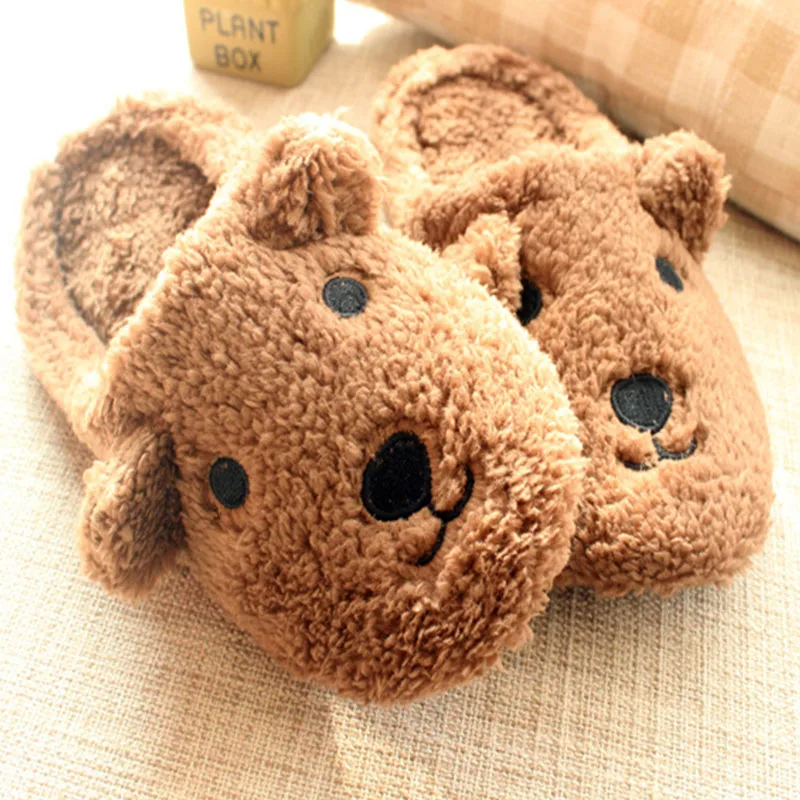 

KESMALL 2018 New Winter Slippers Warm Flats Soft Sole Women Indoor Floor Slippers Shoes Animal Shape Plush Bear Home Slippers