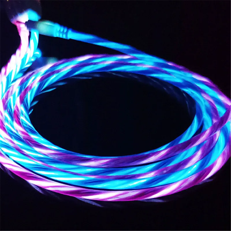 LED Glow Flowing Data USB Charger Type C/Micro USB/8 Pin Charging Cable for iPhone X Samsung Galaxy S9 S8 Charge Wire Cord