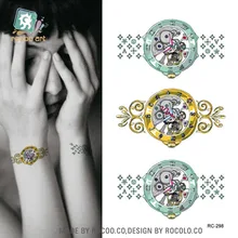 RC-298 2016 Waterproof Temporary Tattoo Stickers Golden Watch Fake Tattoo Wrist Bare Feet Water Transfer Tattoo Decals