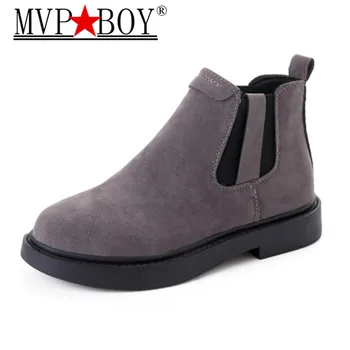 

MVP BOY Winter Women Ankle Boots Platform Warm Faux Fur Snow Boot Flock Female Low Heel Shoes Flat Botas Size 35-41 black gray
