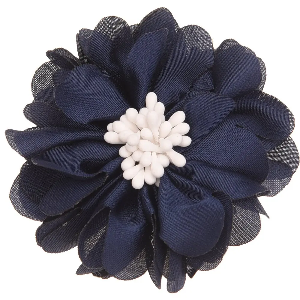 10PCS Chiffon Flowers blossom Hair Accessoreis Wedding decoration flower No Hair Bow Barrette Boutique Head wrap DIY Accessory - Цвет: Navy Blue