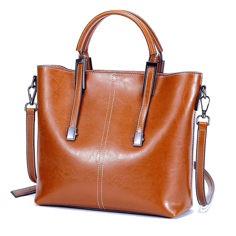 

Cowhide lady 2019 new style European and American fashion butter wax cowhide Single Shoulder Handbag bags