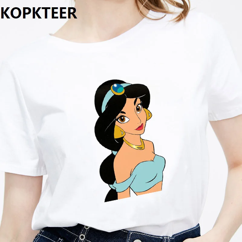 Femme Harajuku Эстетическая Футболка Camiseta Mujer Kawaii Jasmine принт Принцесса Графический футболки женские Топы Футболка уличная одежда