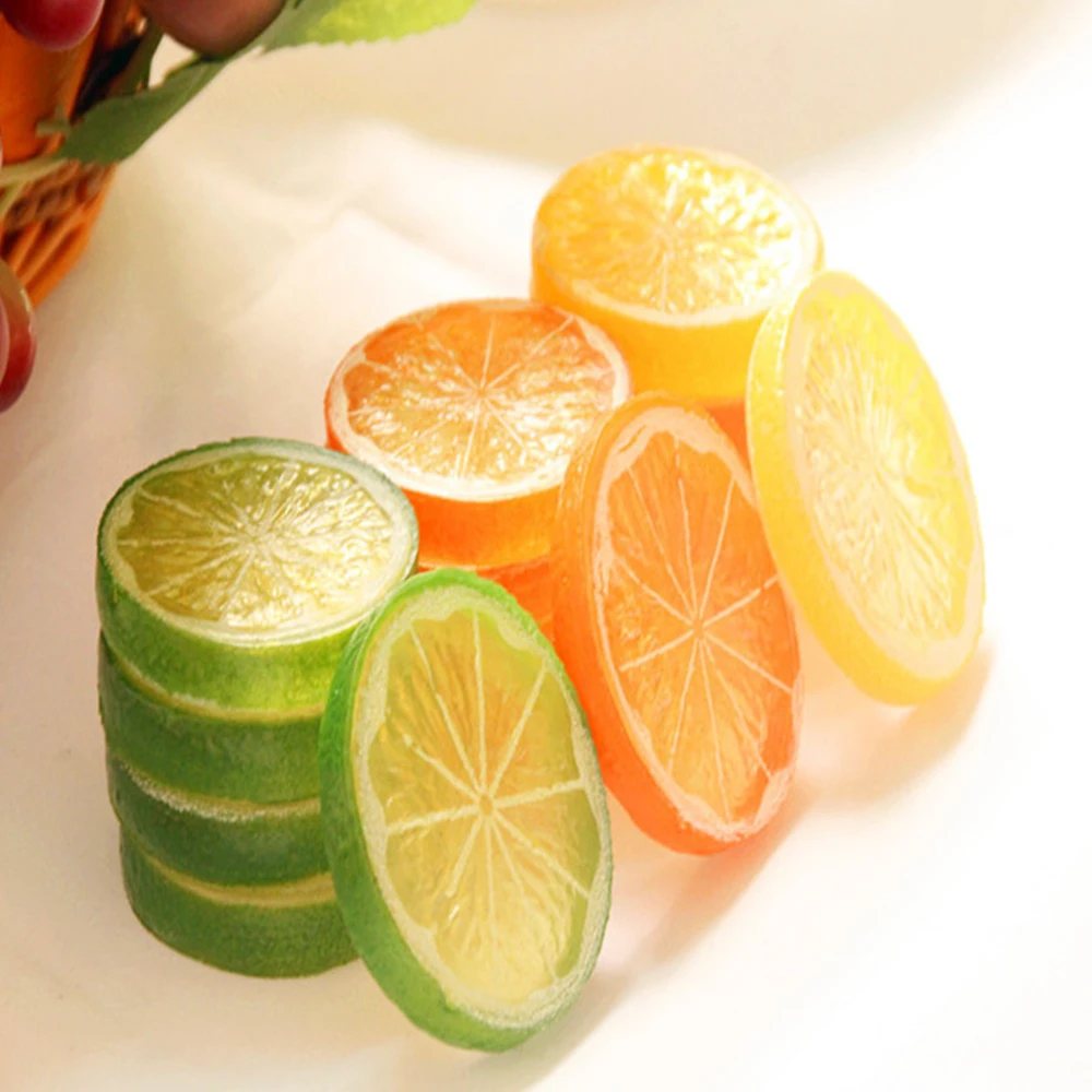 10PCS Lifelike Decorative Artificial Plastic Lemon Slice Home Decor