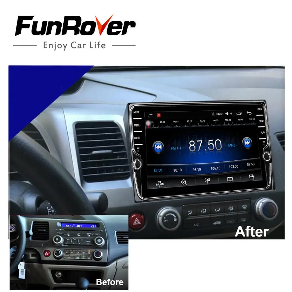 Best FUNROVER android 8.0 2 din car dvd for honda civic 2006-2011 navigation gps car radio video stereo multimedia player 2G RAM 32G 1