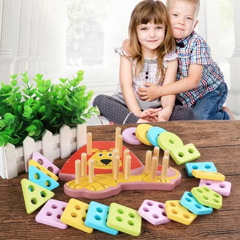 

Color Cartoon Animal Five Sets Of Columns Lion Shape Building Blocks Set Of Wooden children's Puzzle Building Blocks Toys