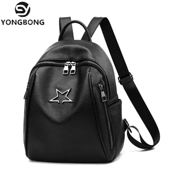 

High Quality PU Leather Women Backpack Fashion Solid School Bags For Teenager Girls Large Capacity Casual Women Black Backpacks