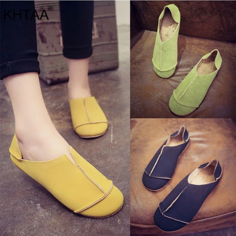 

KHTAA Women Spring Flats Casual Slip on Loafers Female Classic Sewing Solid Shoes Boat Ladies Moccasins Comfort Drop Shipping