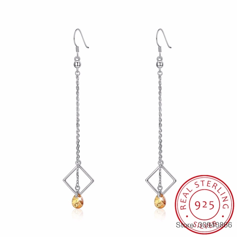 

SMTCAT 925 Sterling Sliver Earring for Women Fine Jewelry Crystal from Long Chain Drop Earring Party Brinco