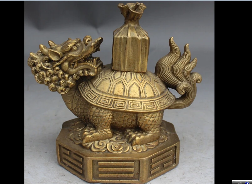 

zhu668827+++15 CM Chinese FengShui Bronze Guardion Beast Dragon Tortoise Animal Statue