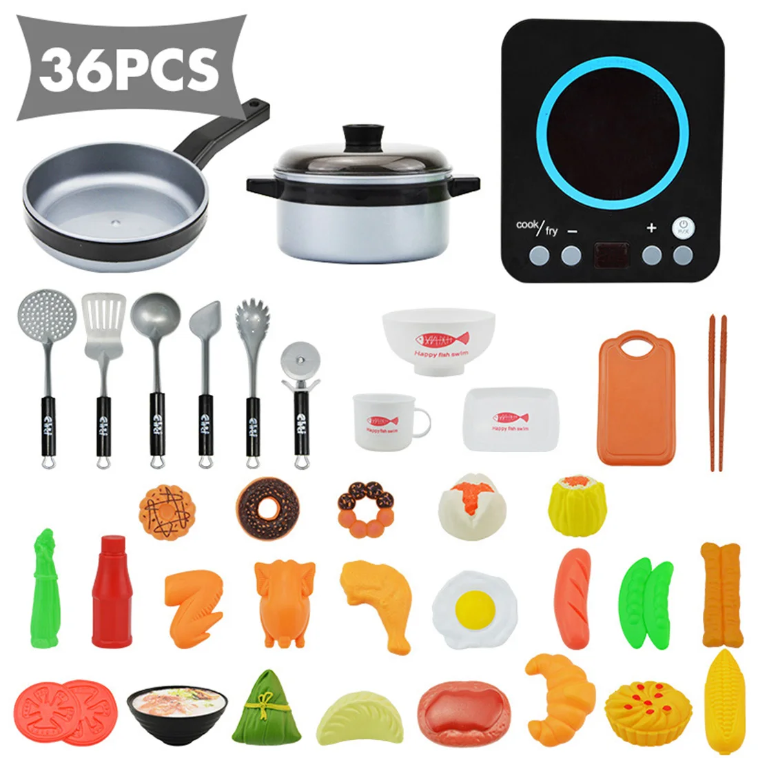 

36Pcs Children Pretend Play Toy Kitchen Cooking Playset Mini Kitchen Cookware Toy For Kids Pretend Cook Play Gifts - Black Pink