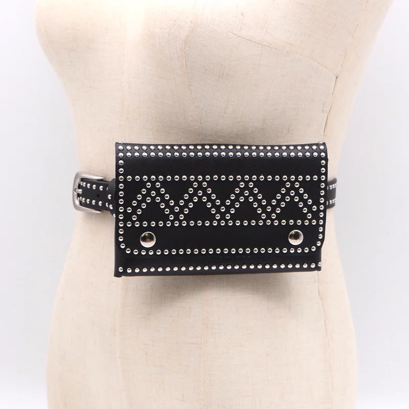 

2019 new punk Wind rivet belt white type bag rivet Fine belt mobile phone guide small waistband Girl chain 2.5cm for women red