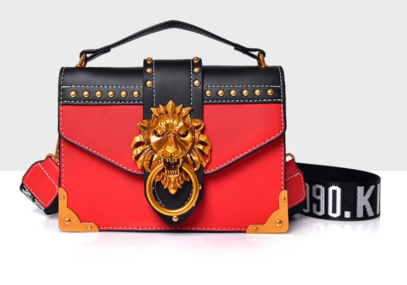 Fashion Women Handbag Lion Head Lock Small Square Pack Crossbody Shoulder Feamle Tote Bags Ladies Casual Rivet Wallet SS0419 (6)