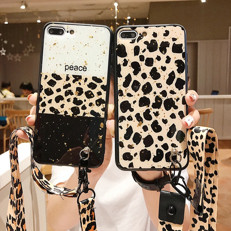 

Russia Sexy Style Leopard Print Long short Lanyards Phone Case For iphone X XR XS MAX Case Cover For iphone 6S 6 7 8 Plus