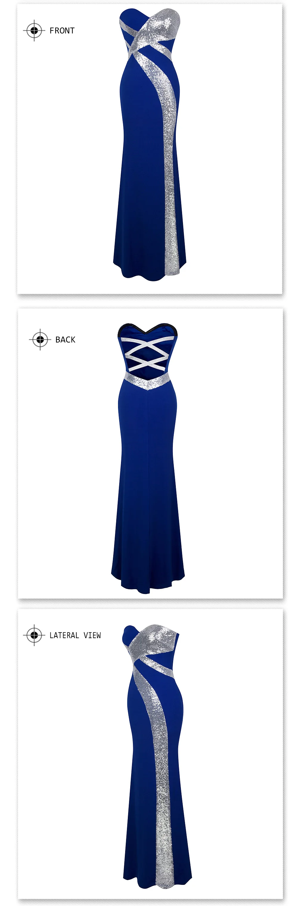 Long Prom Dress Angel-fashions Womens Strapless Criss-Cross Classic Mermaid Party Gown Black White 331