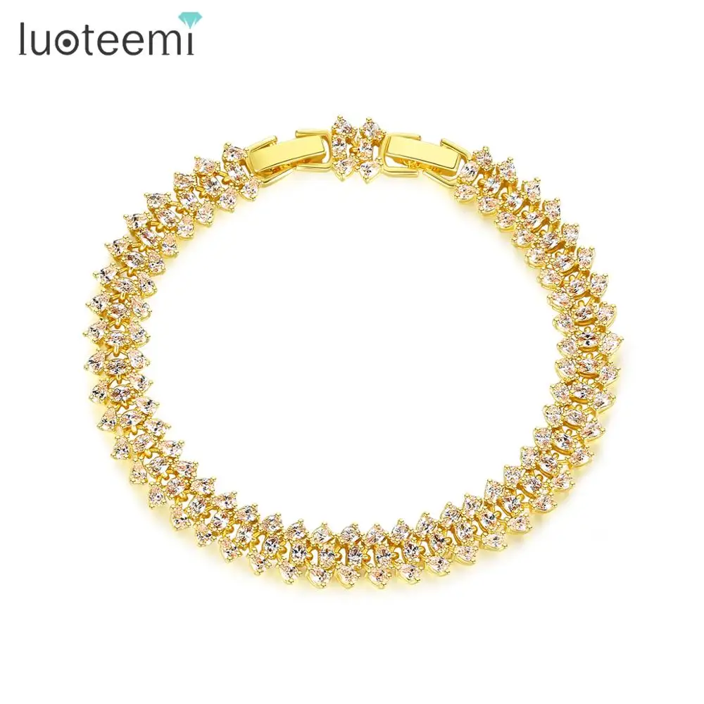LUOTEEMI, дизайн, модный браслет для женщин, элегантные, вечерние, блестящие, CZ, роскошный, золотой цвет, женские браслеты, Mujer, рождественский подарок