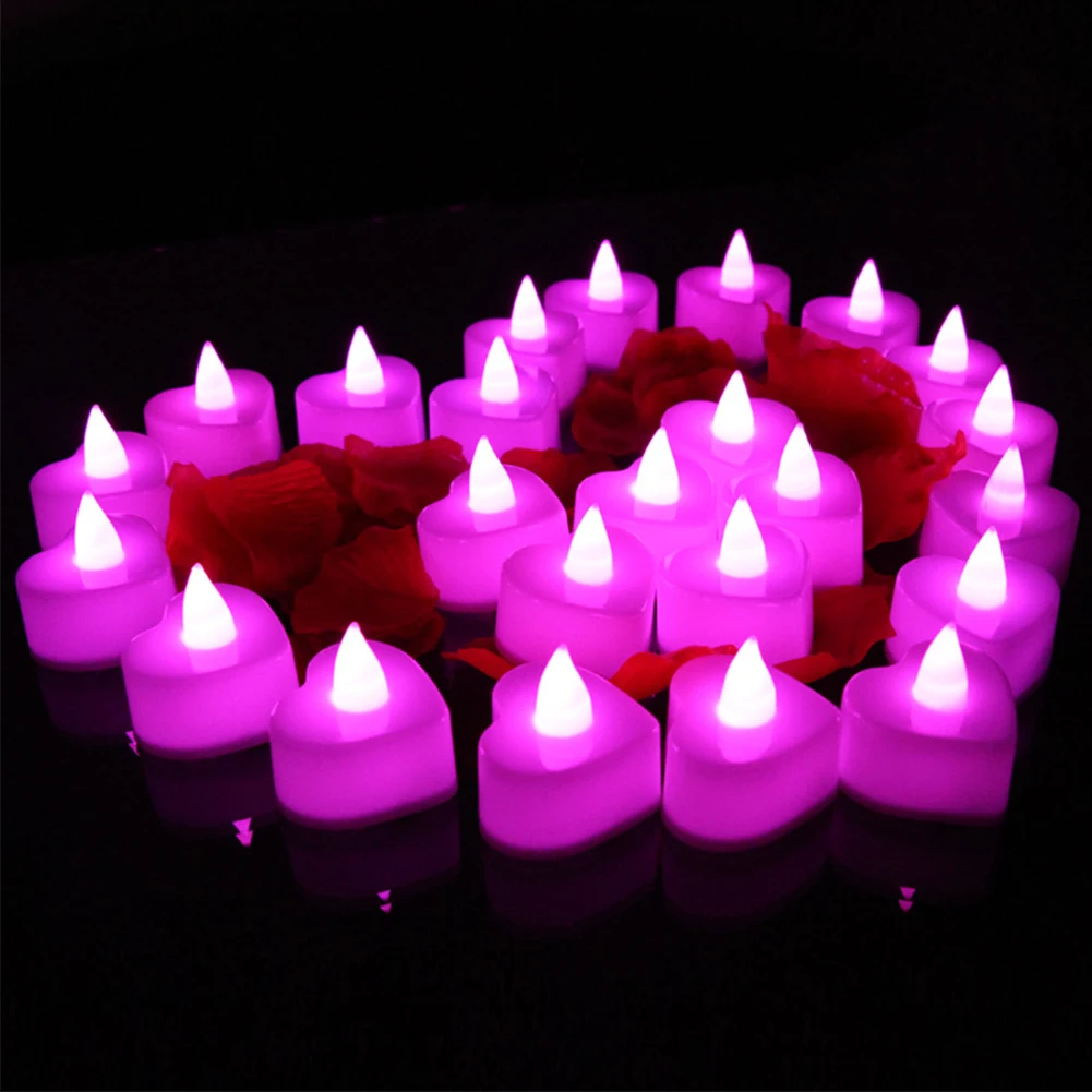 

24PCS Wedding Valentine's Day Colorful Mini Electronic Candle Heart Shape Flameless Battery Operated LED Candles Wedding Party