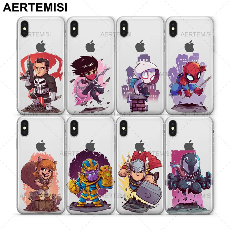 

Aertemisi IronFist Ironman Modok Nightcrawler Punisher Silk Spider-Gwen Clear TPU Case Cover for iPhone 5 5s SE 6 6s 7 8 Plus X