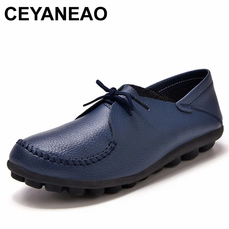 CEYANEAO  Women's Shoes Genuine Leather Flats Shoes Female Casual Flat Woman Loafers Leather Black Flat Plush Shoes