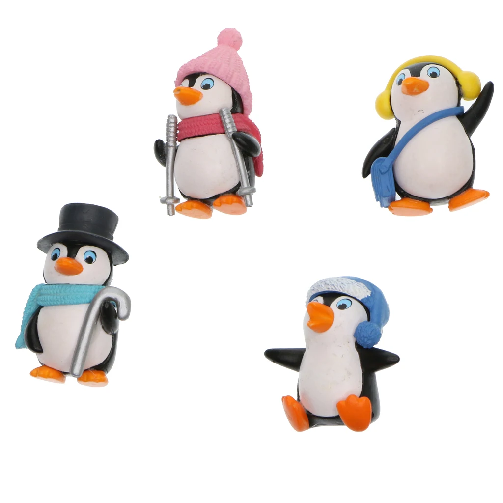 4 pcs Cute Penguin Figurines Miniatures Fairy Garden Miniature Decor Mini landscaping Statues DIY Crafts Decoration Accessories