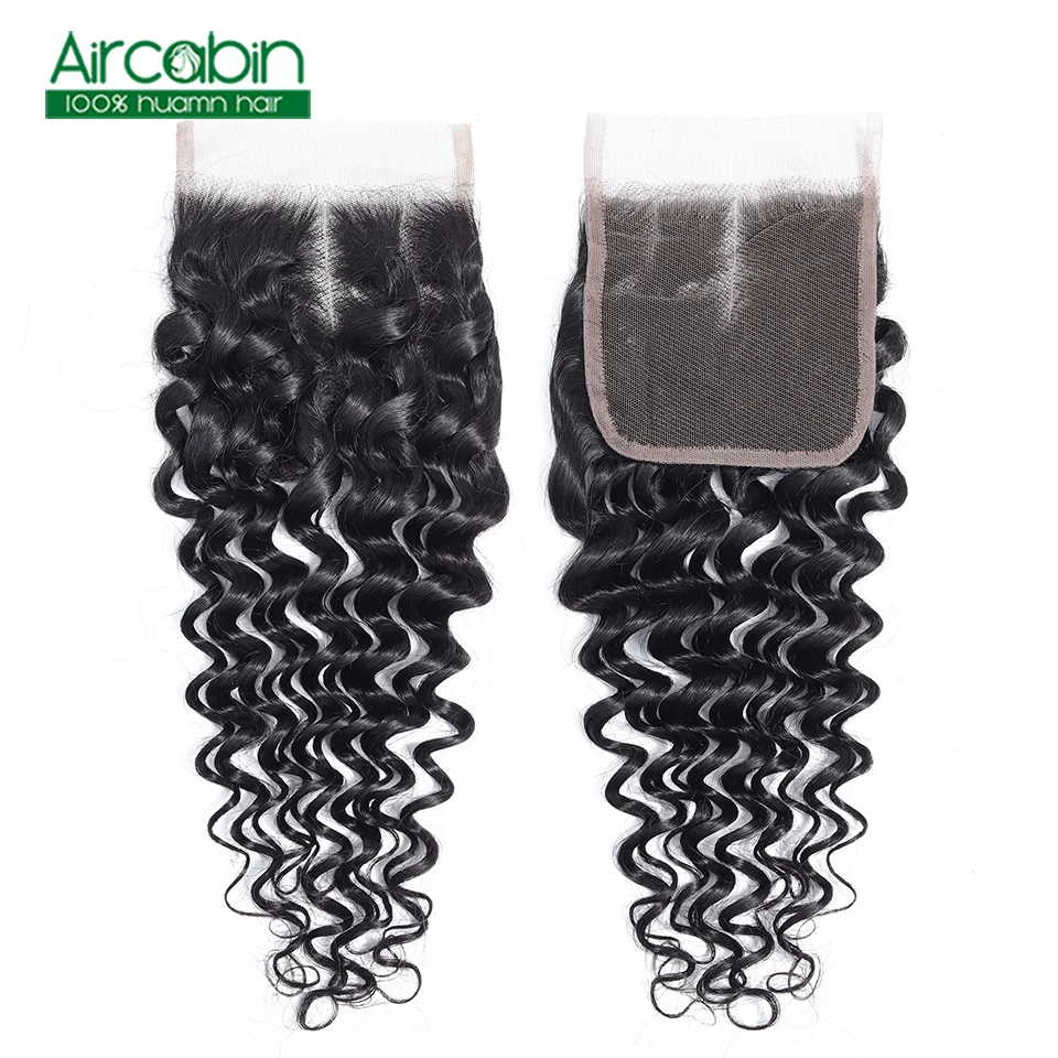 

Brazilian Deep Wave Closure 130% Density 4x4 100% Human Hair Deep Wave Lace Closure Free Middle Three Part Non Remy Lace Closur