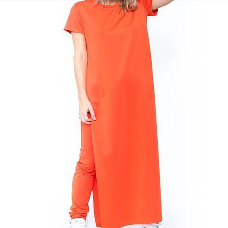 

Orange,Black,White,Gray Celebrity Sexy Fashion Women High Side Splits Vestidos Maxi Long Shirt Tee Clubwear Dress