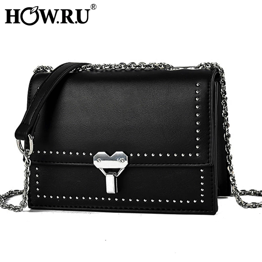 HOW.R.U Brand Small Chain Women Pu Leather Shoulder Bag Rivet Decor