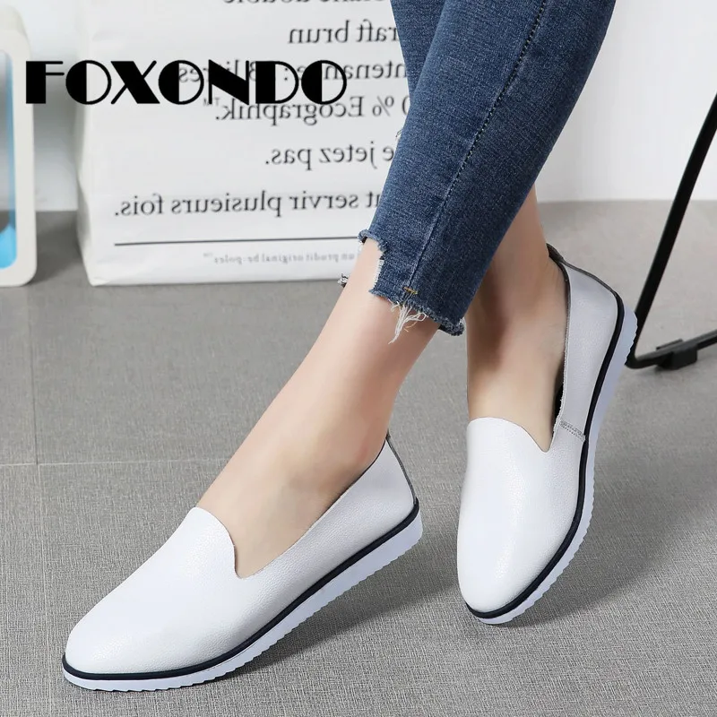 

FOXONDO 2019 Spring Ballet Flats Shoes Women Genuine Leather Slip on Ladies Shallow Moccasins Casual Shoes Female Loafer Shoes