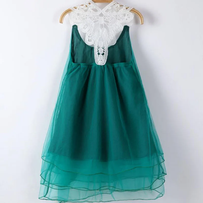 

MERI AMMI Baby Children Girl Dressing Sleeveless Lace Dresses Mesh Bead Dresses For 2-9 Year Kids, green gray&pink