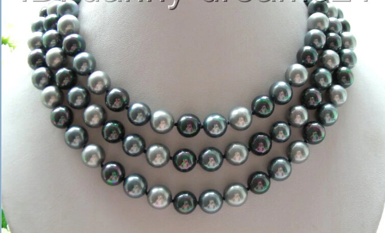 

>>>>AMAZING 50"10mm round black gary seashell pearls necklace b802