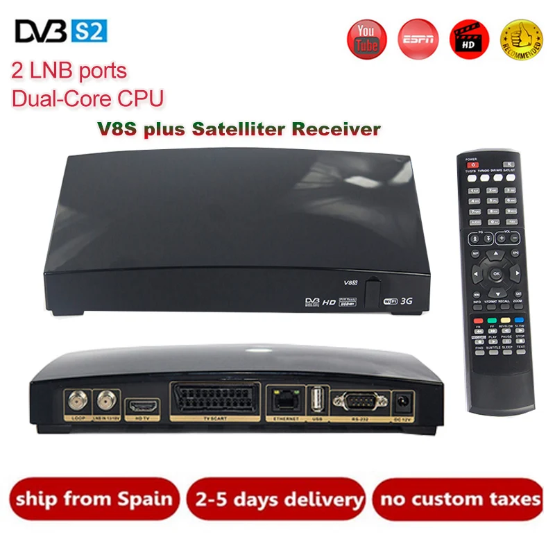 Оригинальный V8S Plus DVB S2 цифровое спутниковое телевидение приемник Full HD 1080 P AV выход