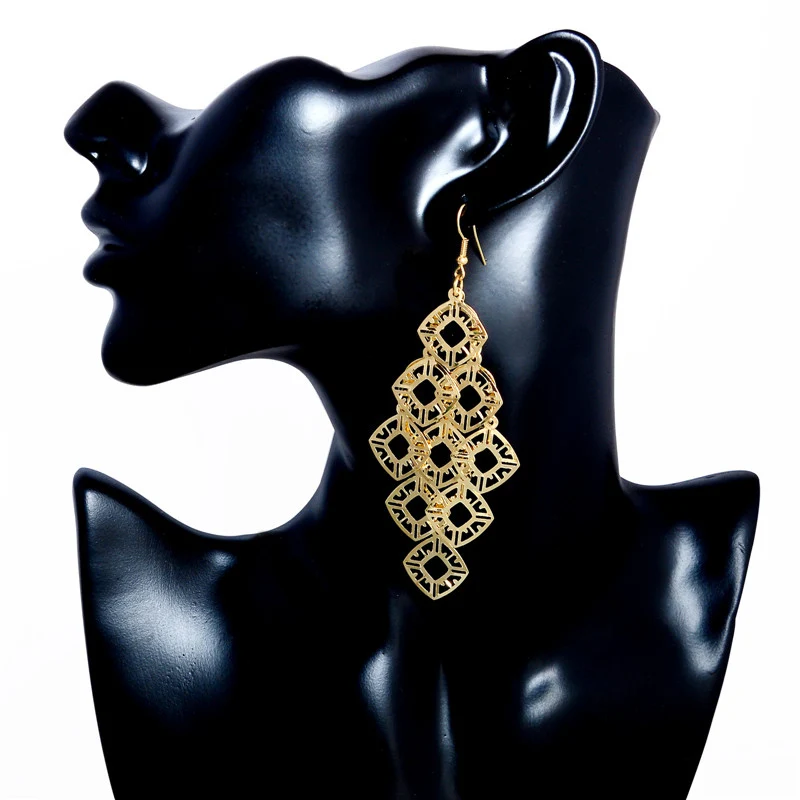 SHUANGR,, Модные Винтажные длинные висячие серьги золотого цвета с листьями для женщин, золотые богемные ювелирные изделия, Femme Brincos - Окраска металла: Gold