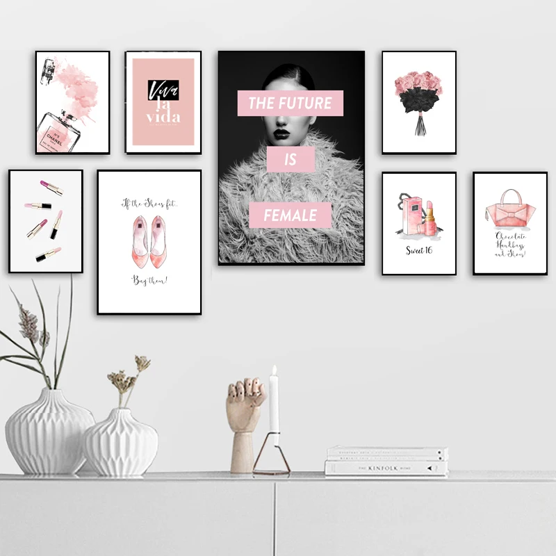 

Fashion Girl Flower Wall Art Canvas Painting Female Nordic Poster Prints Makeup Wall Pictures For Living Room Decor Unframed