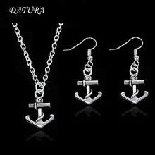 Fashion silver Plated cut Anchor Pendant Necklace Earring Jewelry Set for Women or men.(Color:Silver)