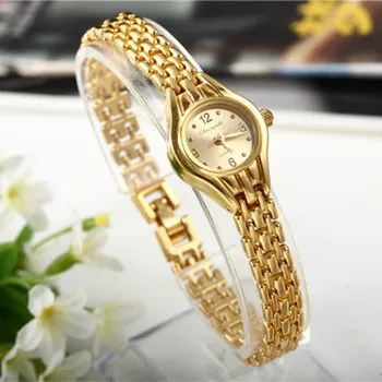 Reloj de pulsera para Mujer, Relojes dorados, reloj de ocio de cuarzo con esfera pequeña, reloj de pulsera Popular, elegantes