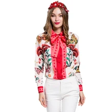European American Women’s 2017 Summer Long Sleeve Animal Flower Printed Plus Size XXXL Vintage Shirt Casual Blouse Tops